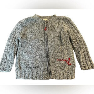 Mini Man Grey Marled Nautical Coastal Knit Zip Sweater Toddler 3T 36M